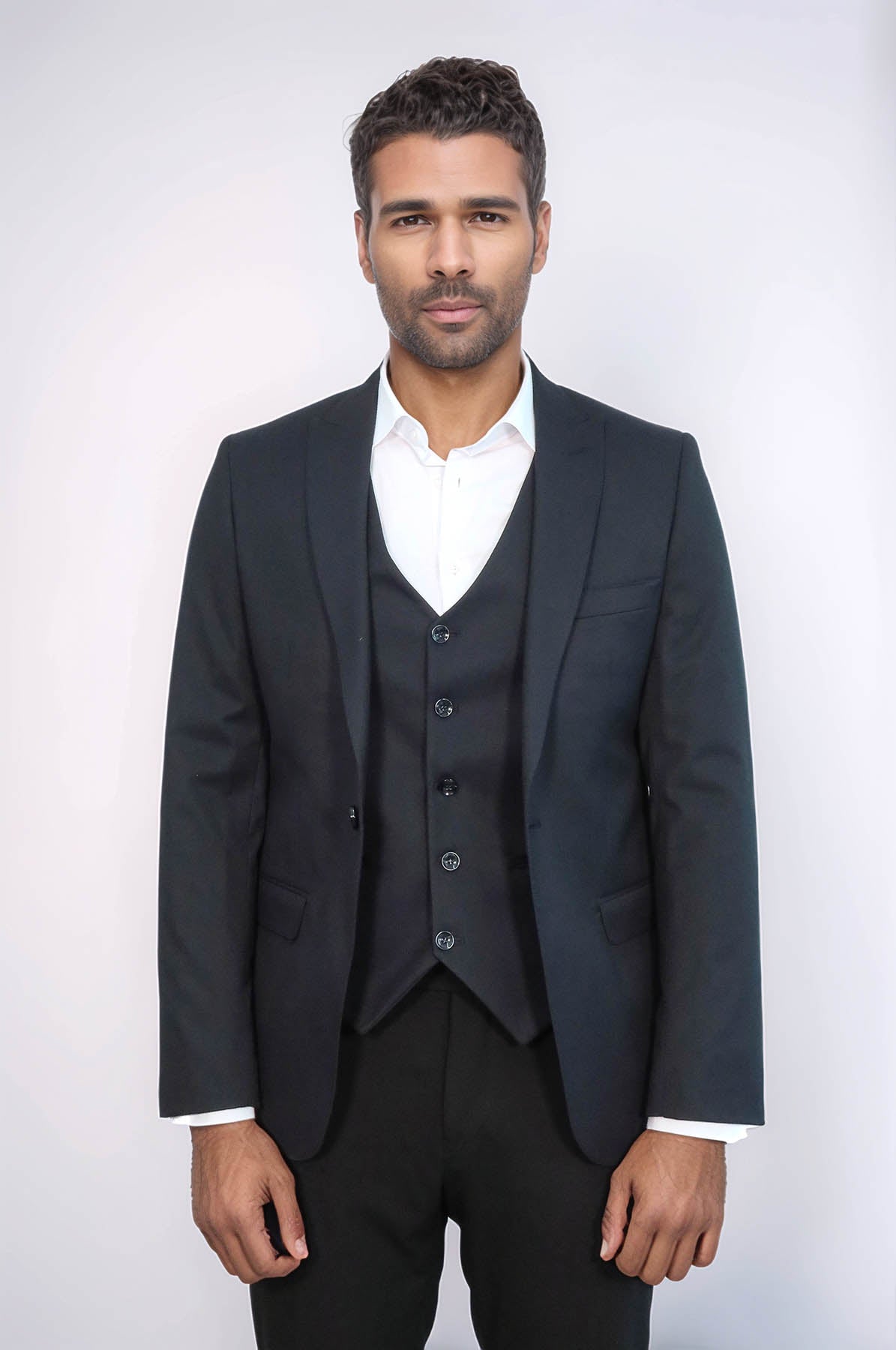 Plain Navy Blue Blazer Vest Set - Wessi