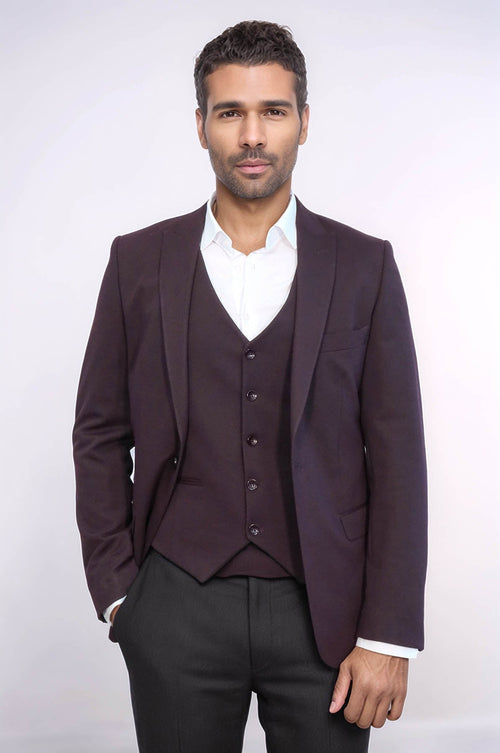 Plain Burgundy Vest Blazer Set | Wessi