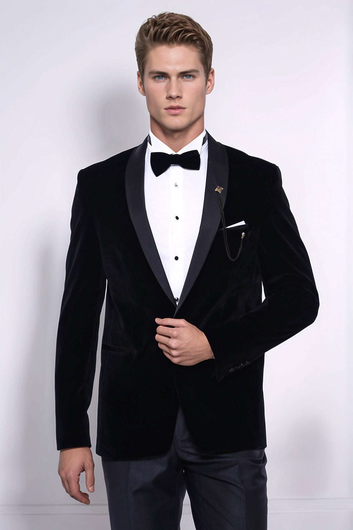 Plain Velvet Black Blazer | Wessi