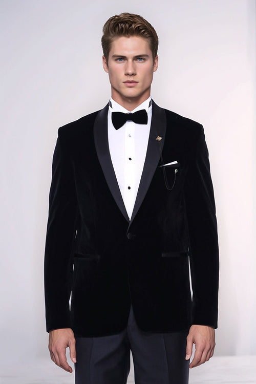 Plain Velvet Black Blazer | Wessi