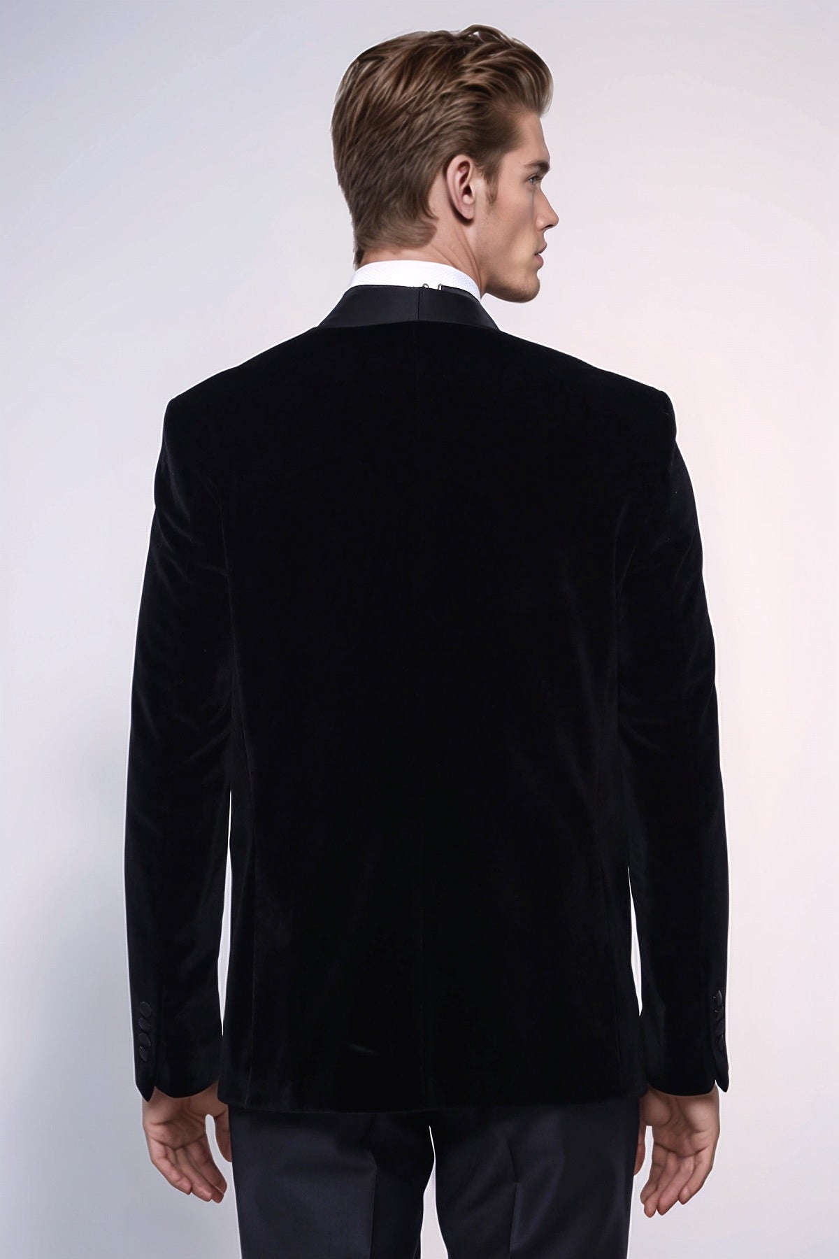 Plain Velvet Black Blazer | Wessi