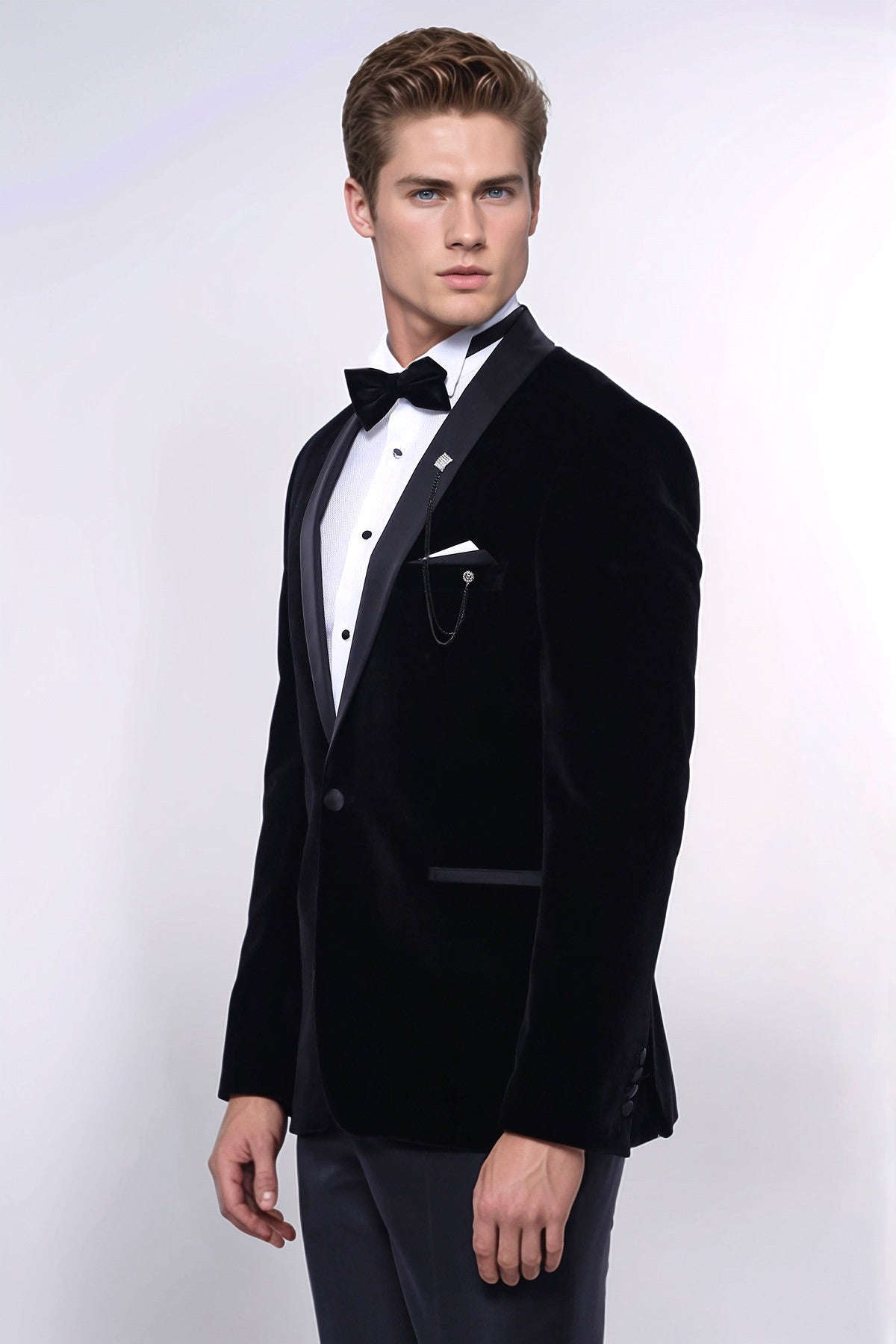 Plain Velvet Black Blazer | Wessi