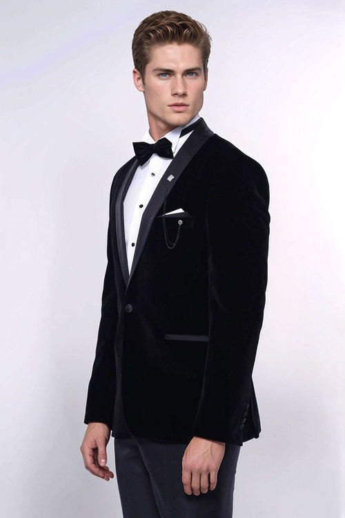 Plain Velvet Black Blazer | Wessi