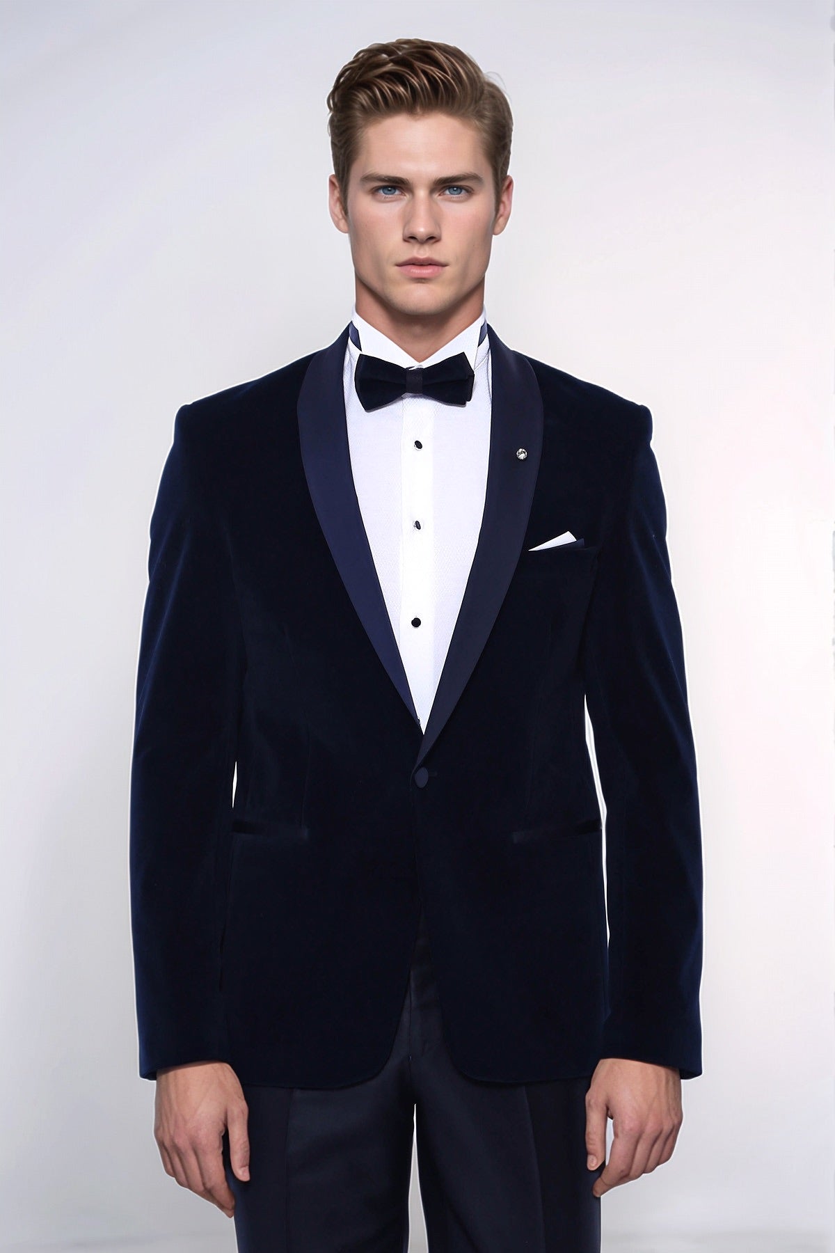 Navy Blue Velvet Blazer - Wessi