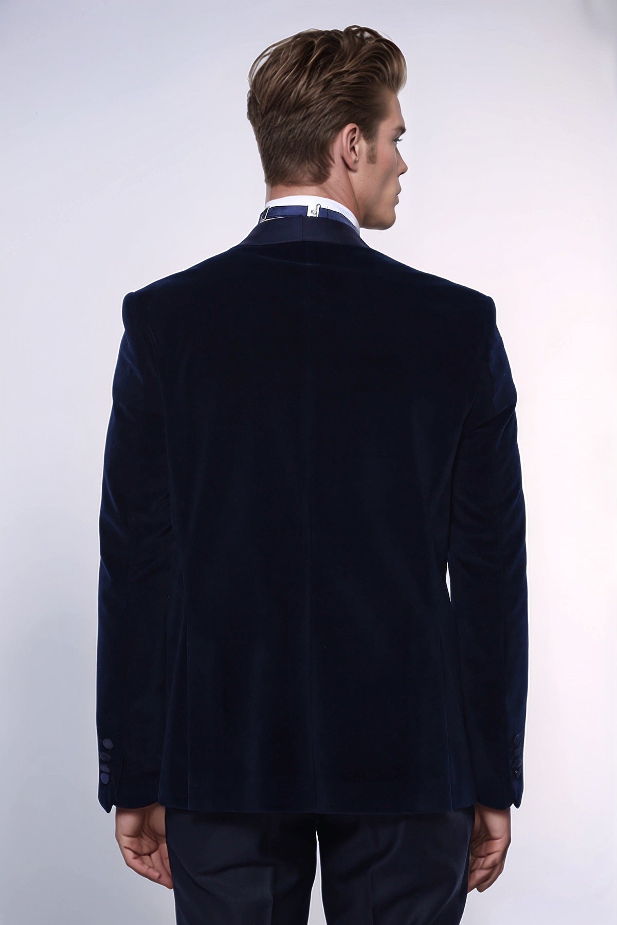 Navy Blue Velvet Blazer - Wessi