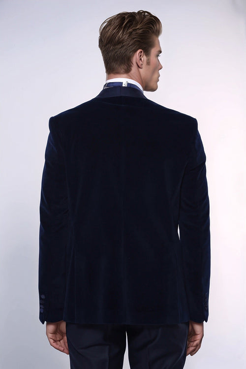 Navy Blue Velvet Blazer - Wessi