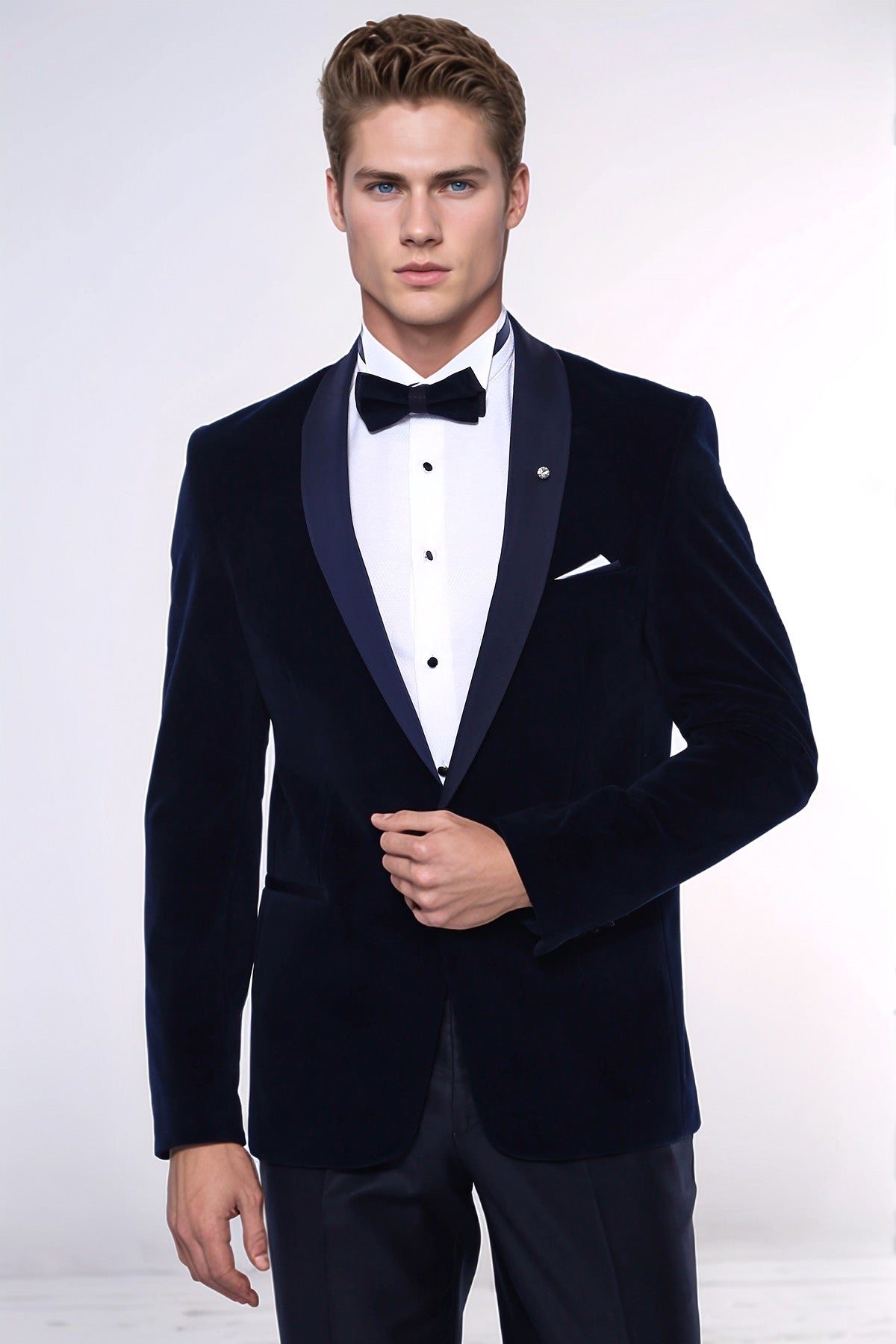 Navy Blue Velvet Blazer - Wessi