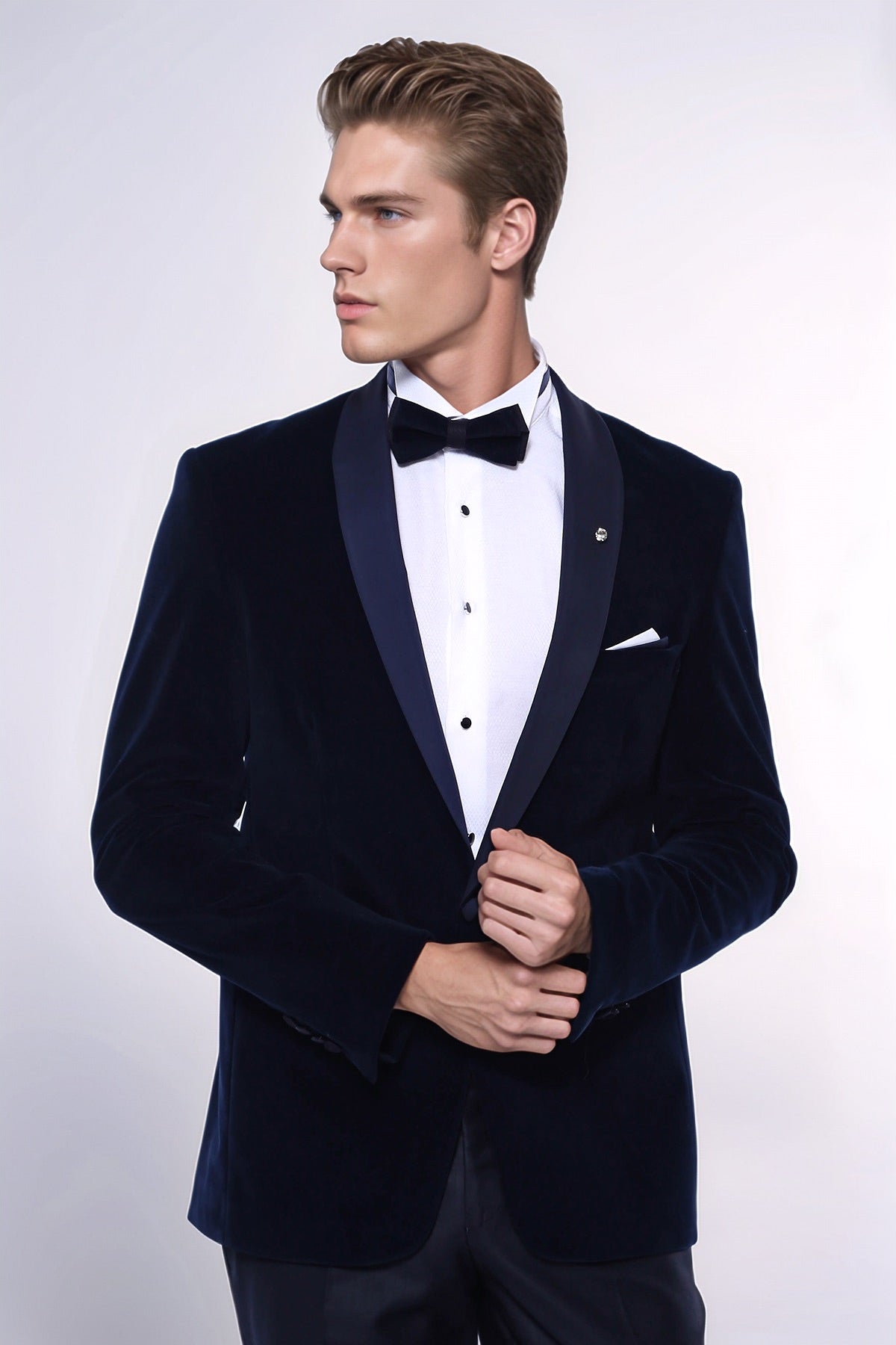Navy Blue Velvet Blazer - Wessi