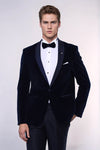Navy Blue Velvet Blazer - Wessi