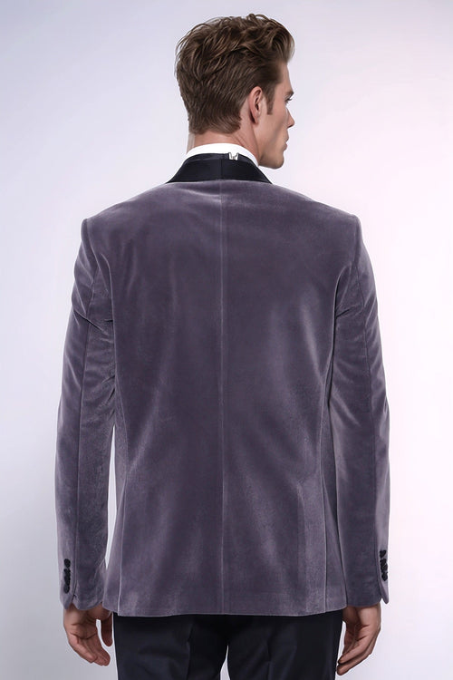 Plain Velvet Dark Grey Blazer | Wessi