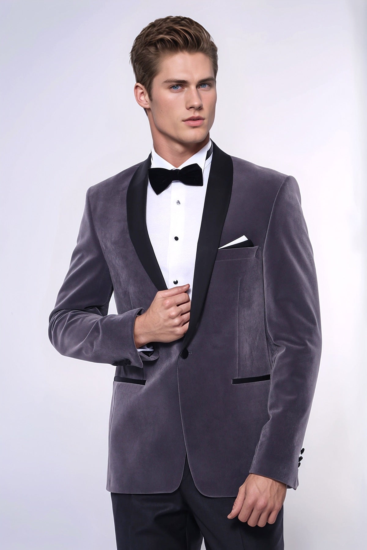 Plain Velvet Dark Grey Blazer | Wessi