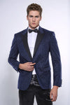 Shiny Dot Patterned Navy Blue Men Prom Blazer - Wessi