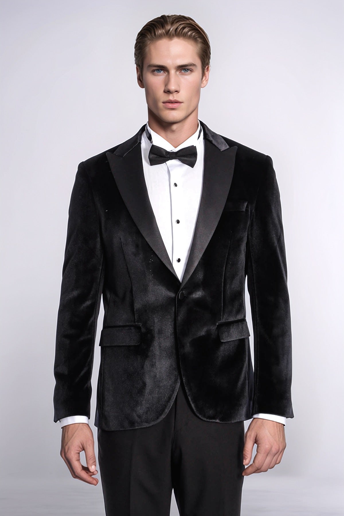Velvet Slim Fit Black Men Prom Blazer - Wessi