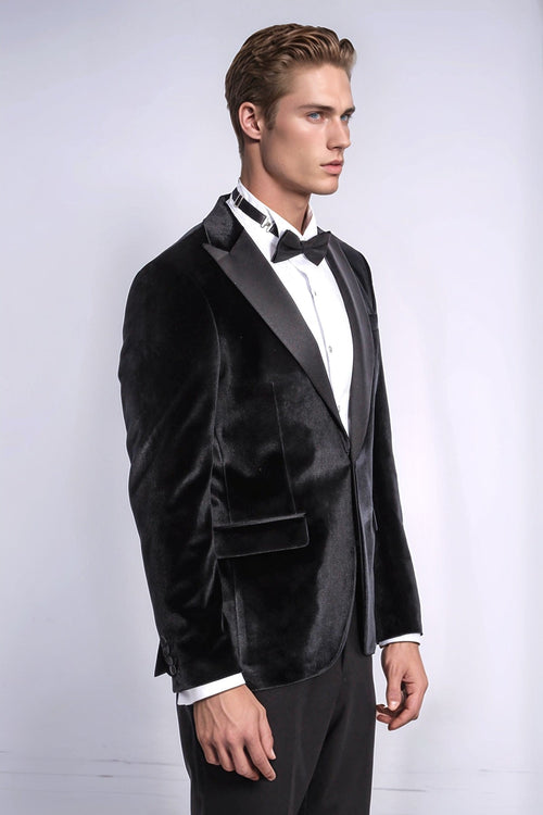 Velvet Slim Fit Black Men Prom Blazer - Wessi