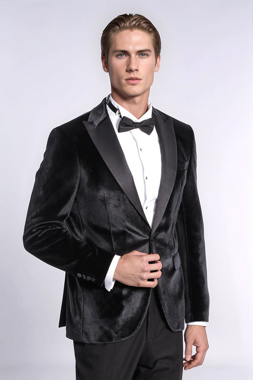 Velvet Slim Fit Black Men Prom Blazer - Wessi