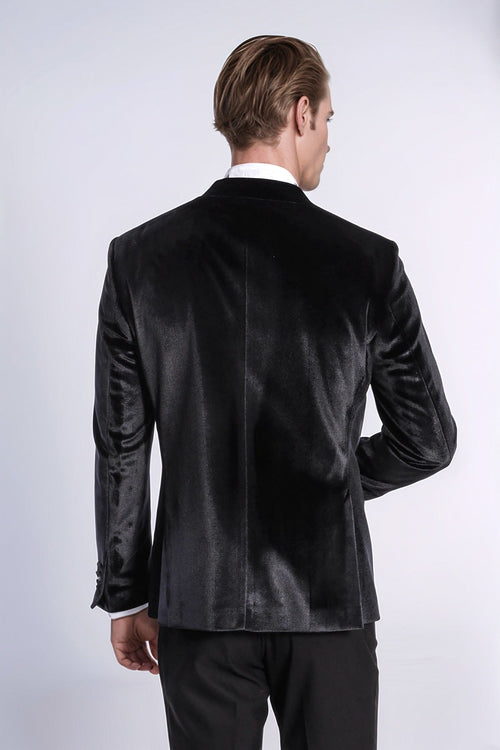 Velvet Slim Fit Black Men Prom Blazer - Wessi