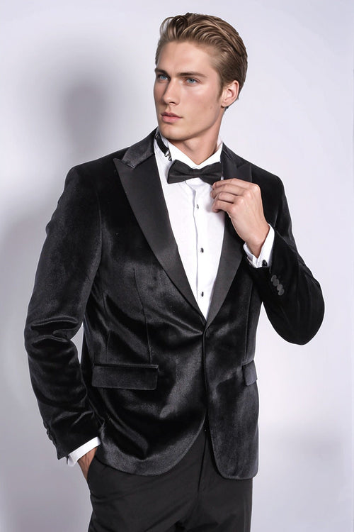 Velvet Slim Fit Black Men Prom Blazer - Wessi