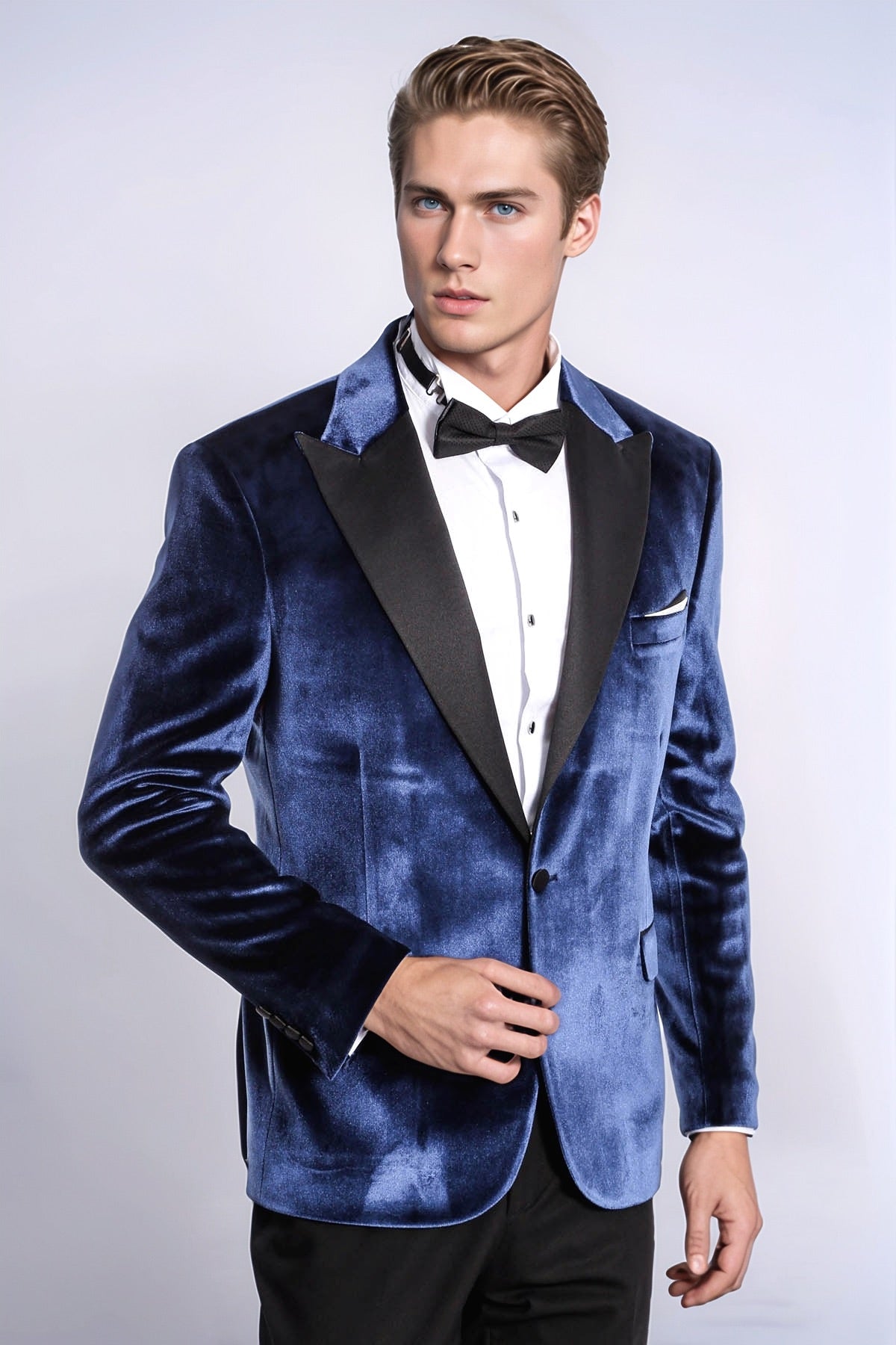 Velvet Slim Fit Blue Men Prom Blazer - Wessi