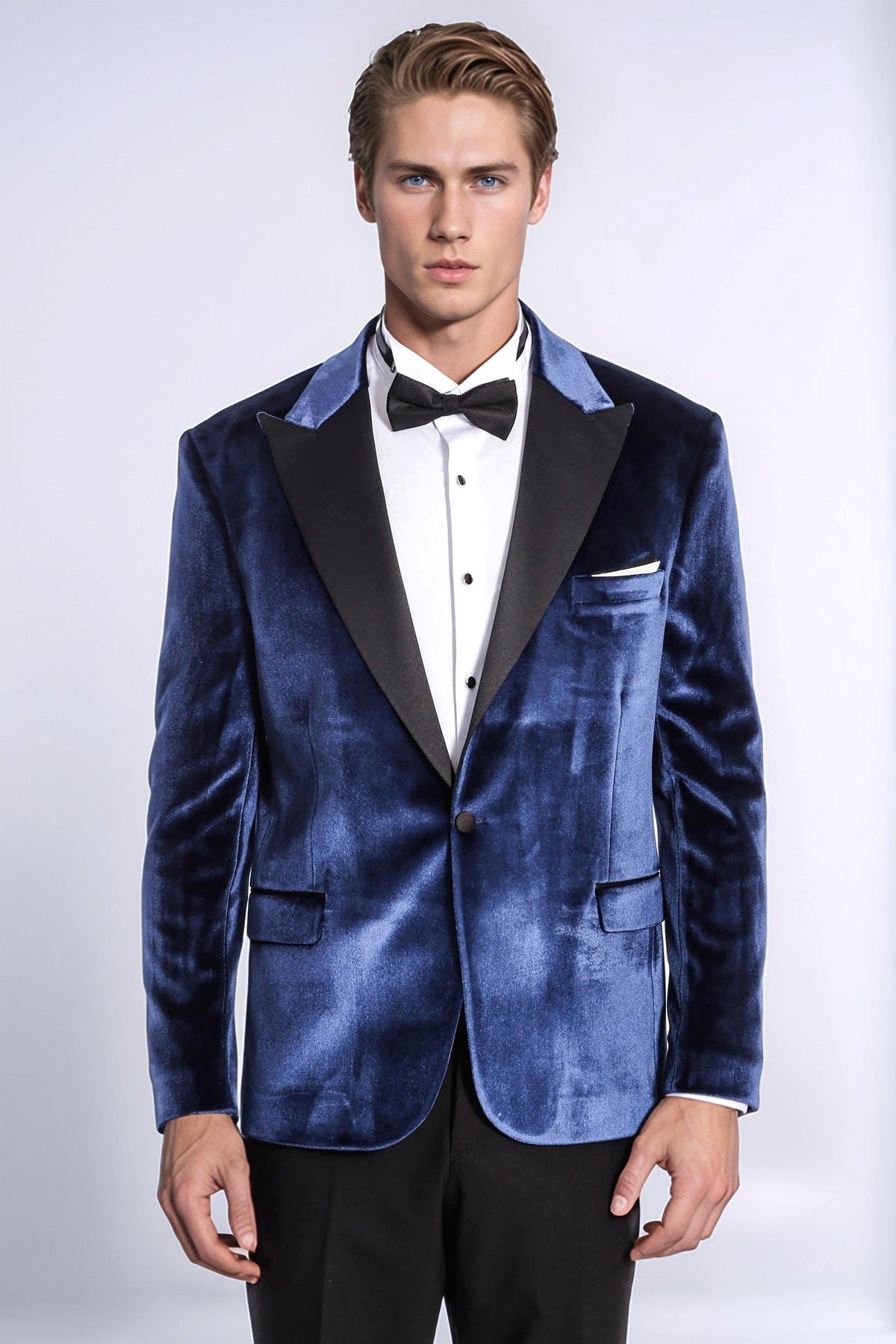 Velvet Slim Fit Blue Men Prom Blazer - Wessi