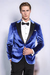 Velvet Navy Blue Slim Fit Men Prom Blazer - Wessi