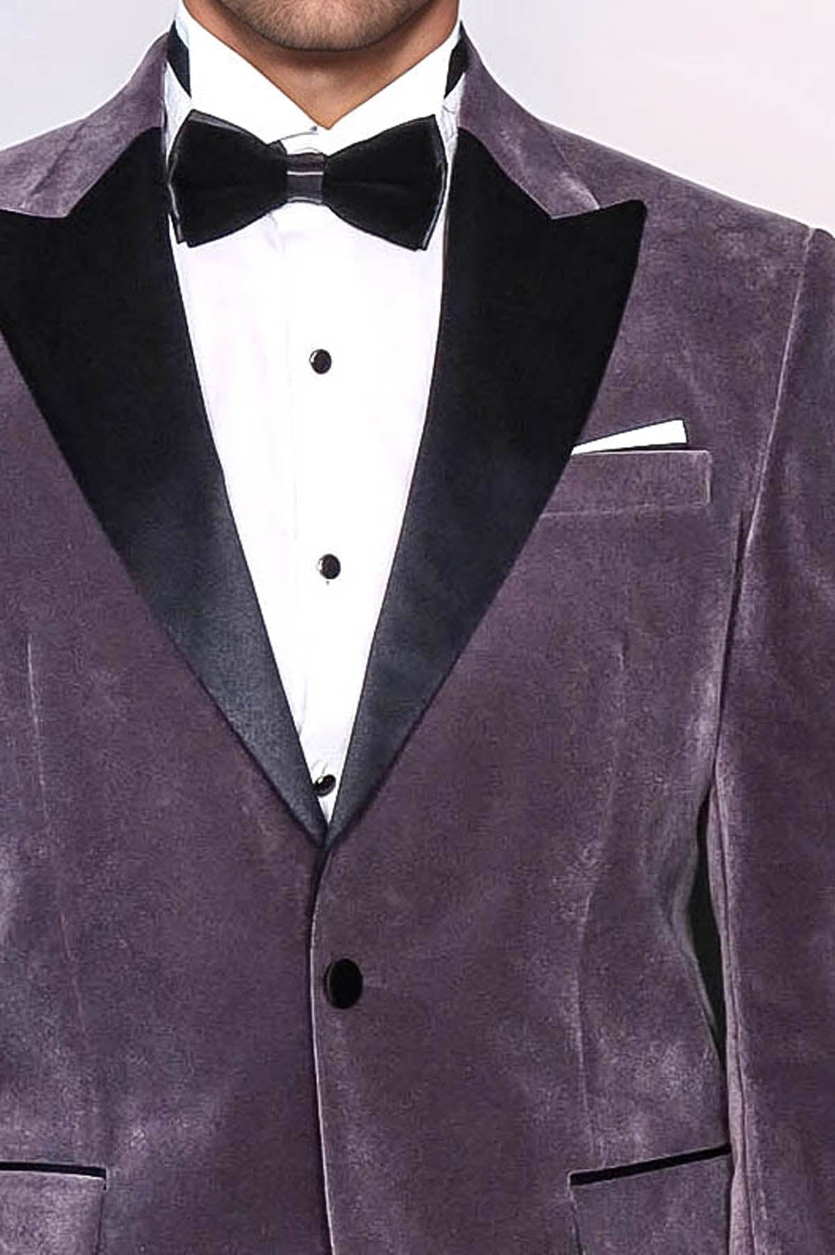 Peak Lapel Velvet Purple Men Prom Blazer - Wessi