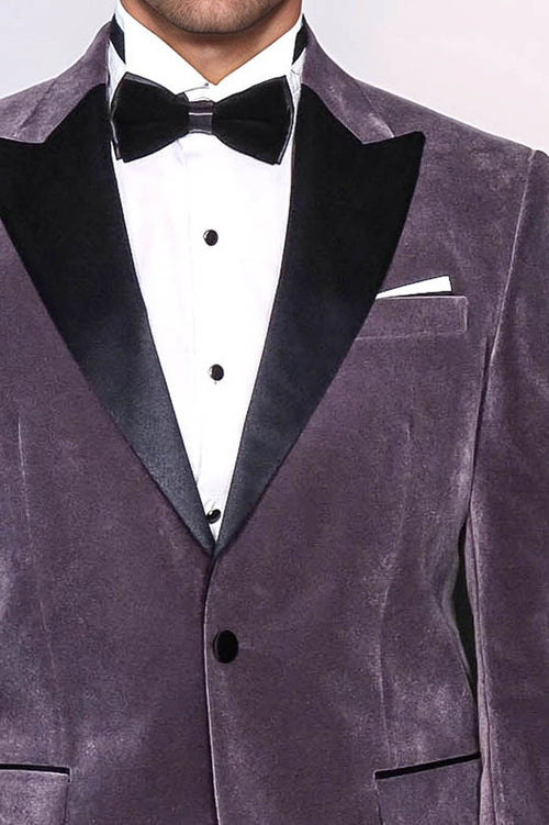 Peak Lapel Velvet Purple Men Prom Blazer - Wessi