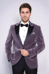 Peak Lapel Velvet Purple Men Prom Blazer - Wessi