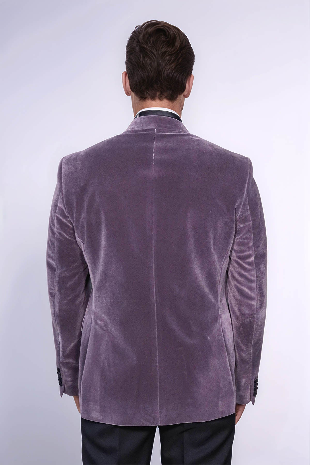 Peak Lapel Velvet Purple Men Prom Blazer - Wessi