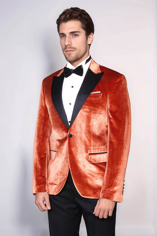 Velvet Slim Fit Single Button Tan Men Prom Blazer