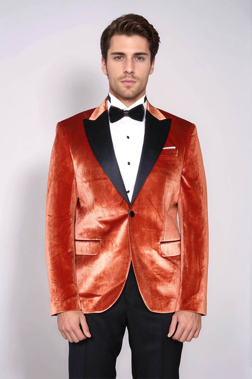 Velvet Slim Fit Single Button Tan Men Prom Blazer