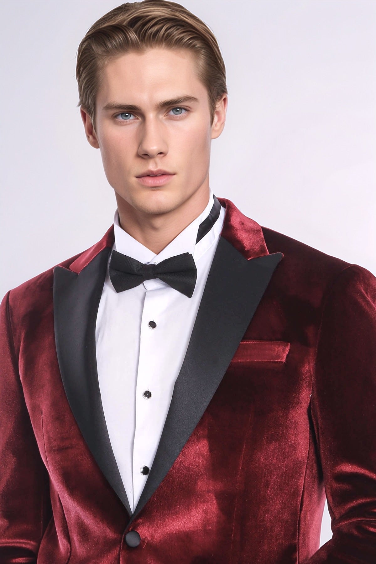 Velvet Slim Fit Burgundy Men Prom Blazer - Wessi