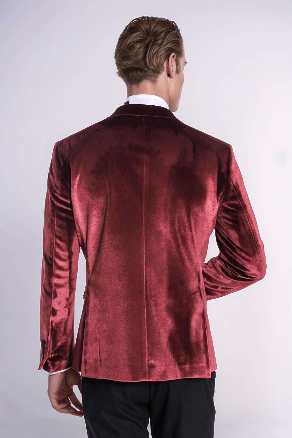 Velvet Slim Fit Burgundy Men Prom Blazer - Wessi