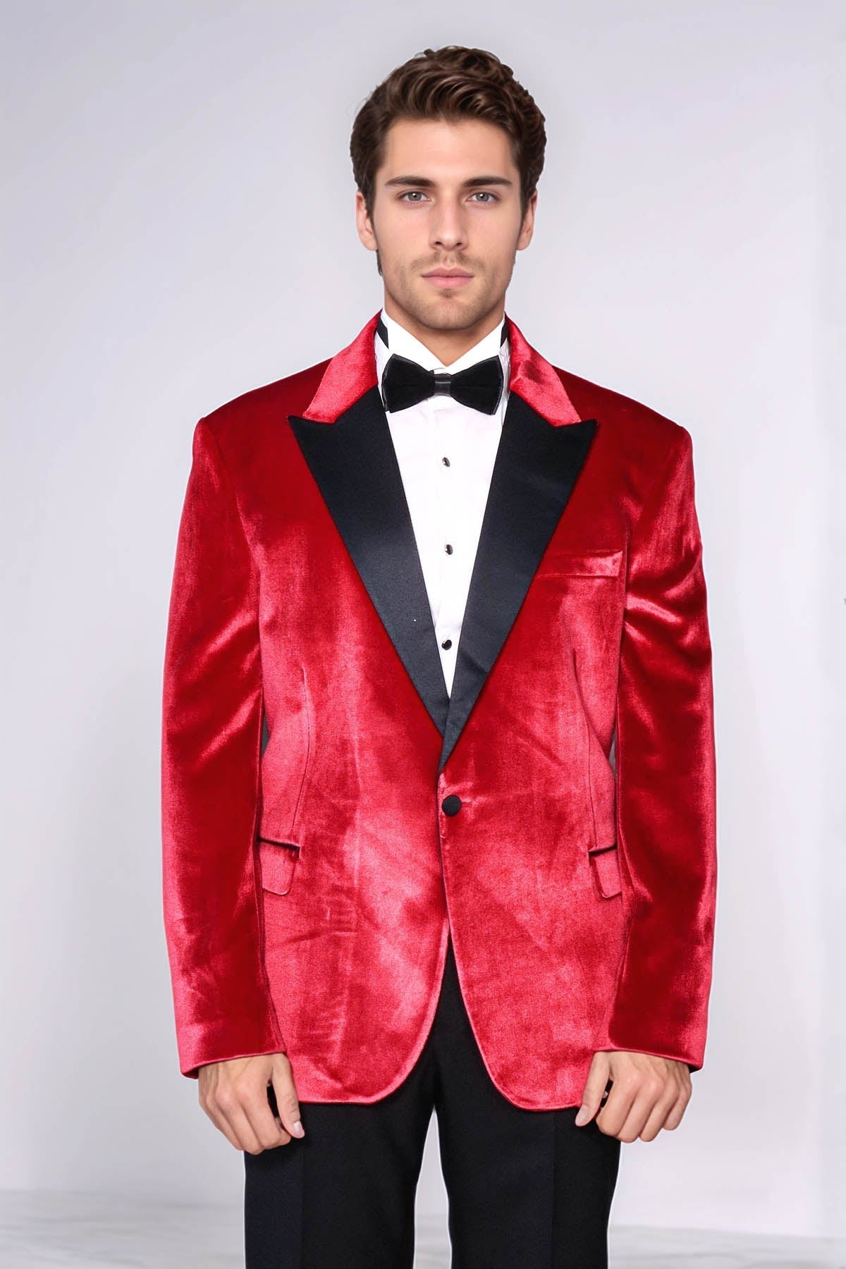 Peak Lapel Velvet Red Men Prom Blazer - Wessi