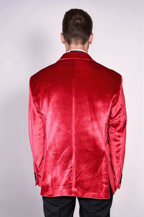 Peak Lapel Velvet Red Men Prom Blazer - Wessi