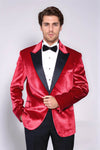 Peak Lapel Velvet Red Men Prom Blazer - Wessi