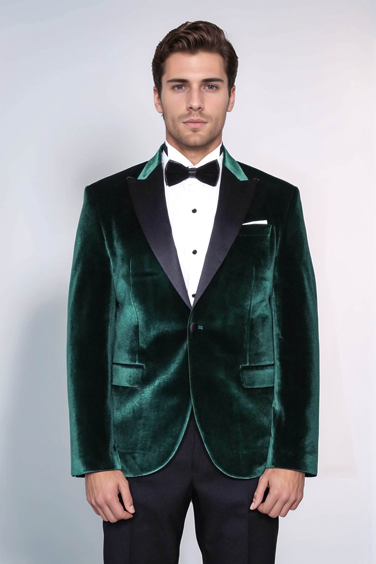 Slim Fit Peak Lapel Velvet Dark Green Men Prom Blazer