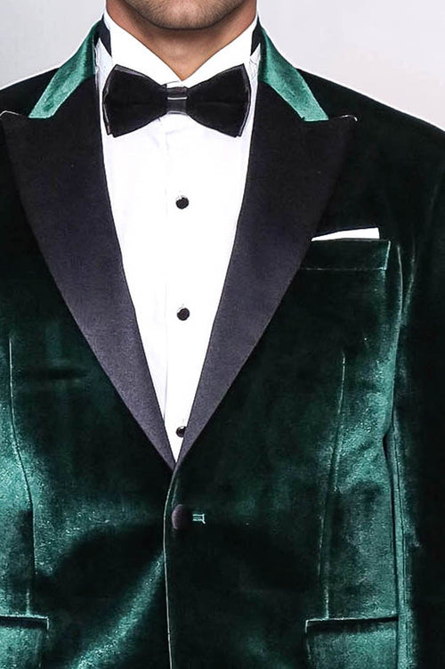 Slim Fit Peak Lapel Velvet Dark Green Men Prom Blazer