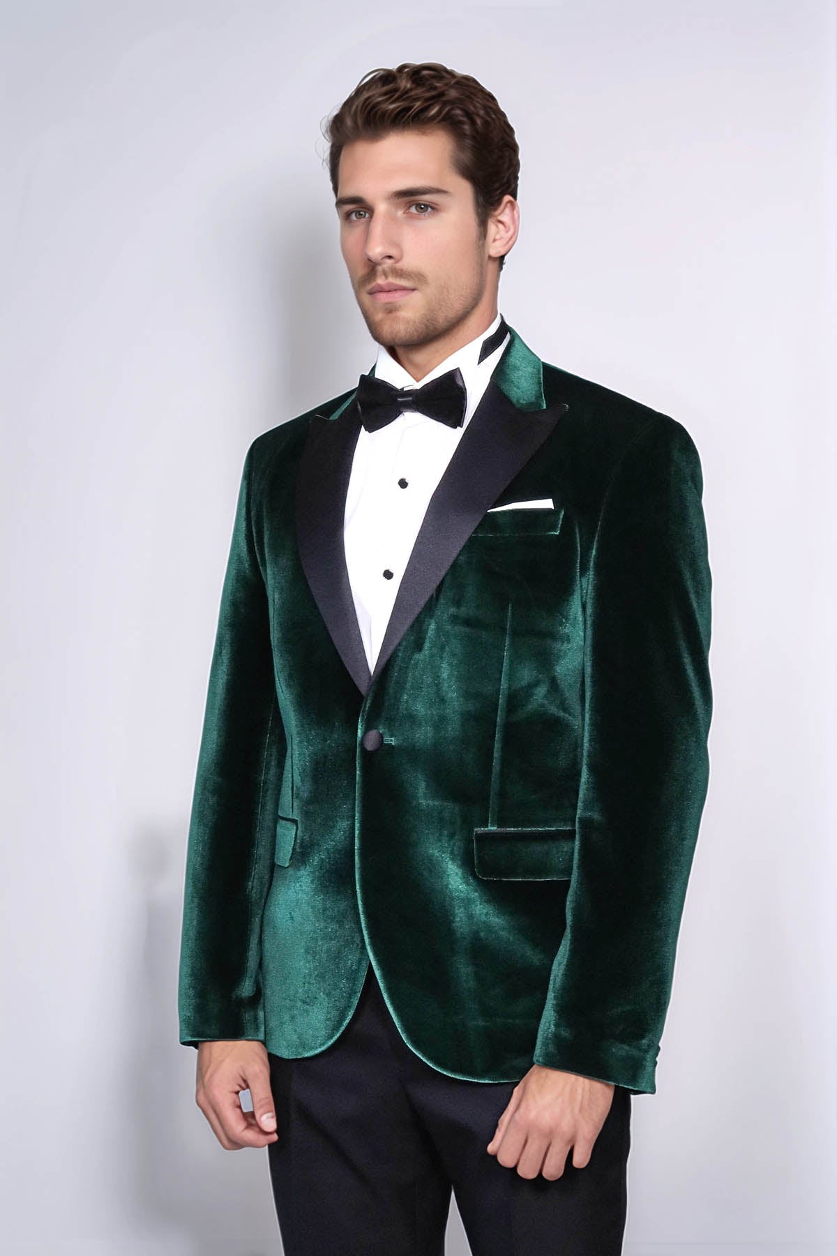 Slim Fit Peak Lapel Velvet Dark Green Men Prom Blazer