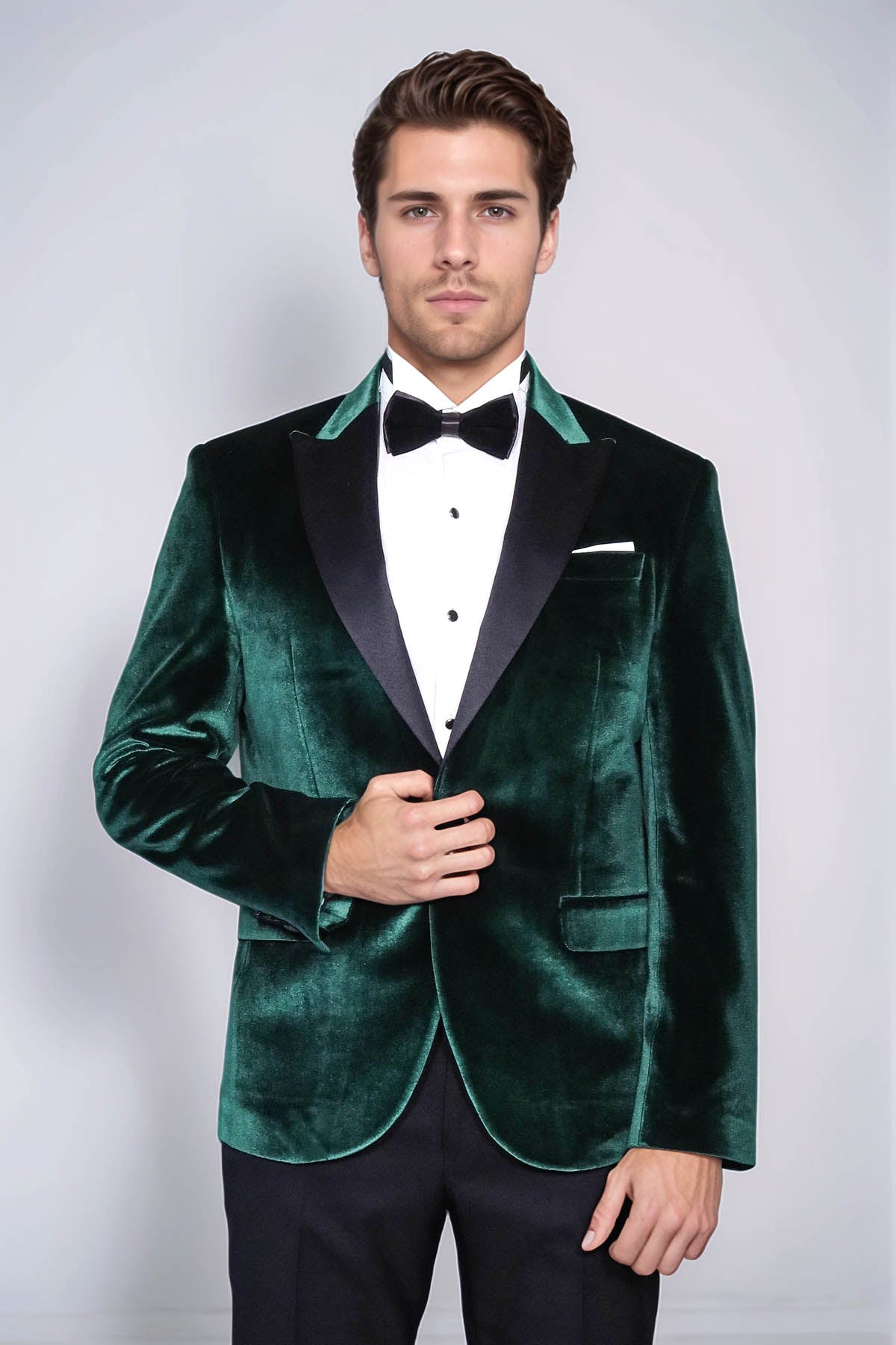 Slim Fit Peak Lapel Velvet Dark Green Men Prom Blazer