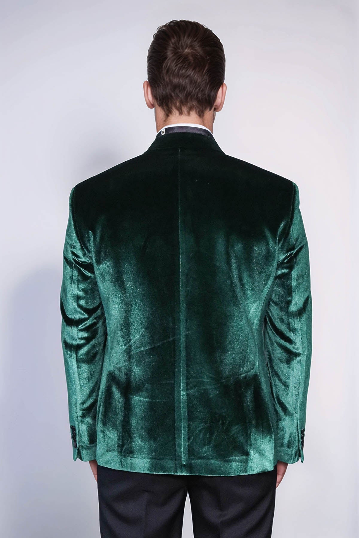 Slim Fit Peak Lapel Velvet Dark Green Men Prom Blazer
