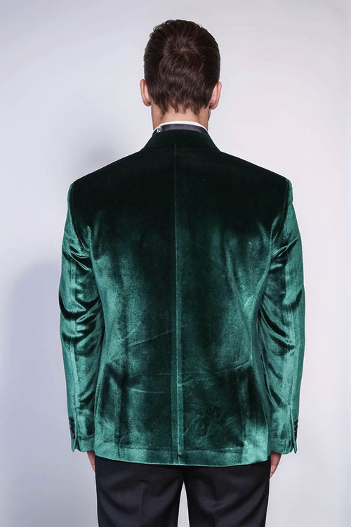 Slim Fit Peak Lapel Velvet Dark Green Men Prom Blazer