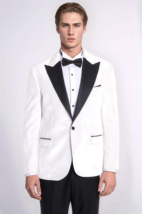 Velvet Slim Fit White Men Prom Blazer - Wessi
