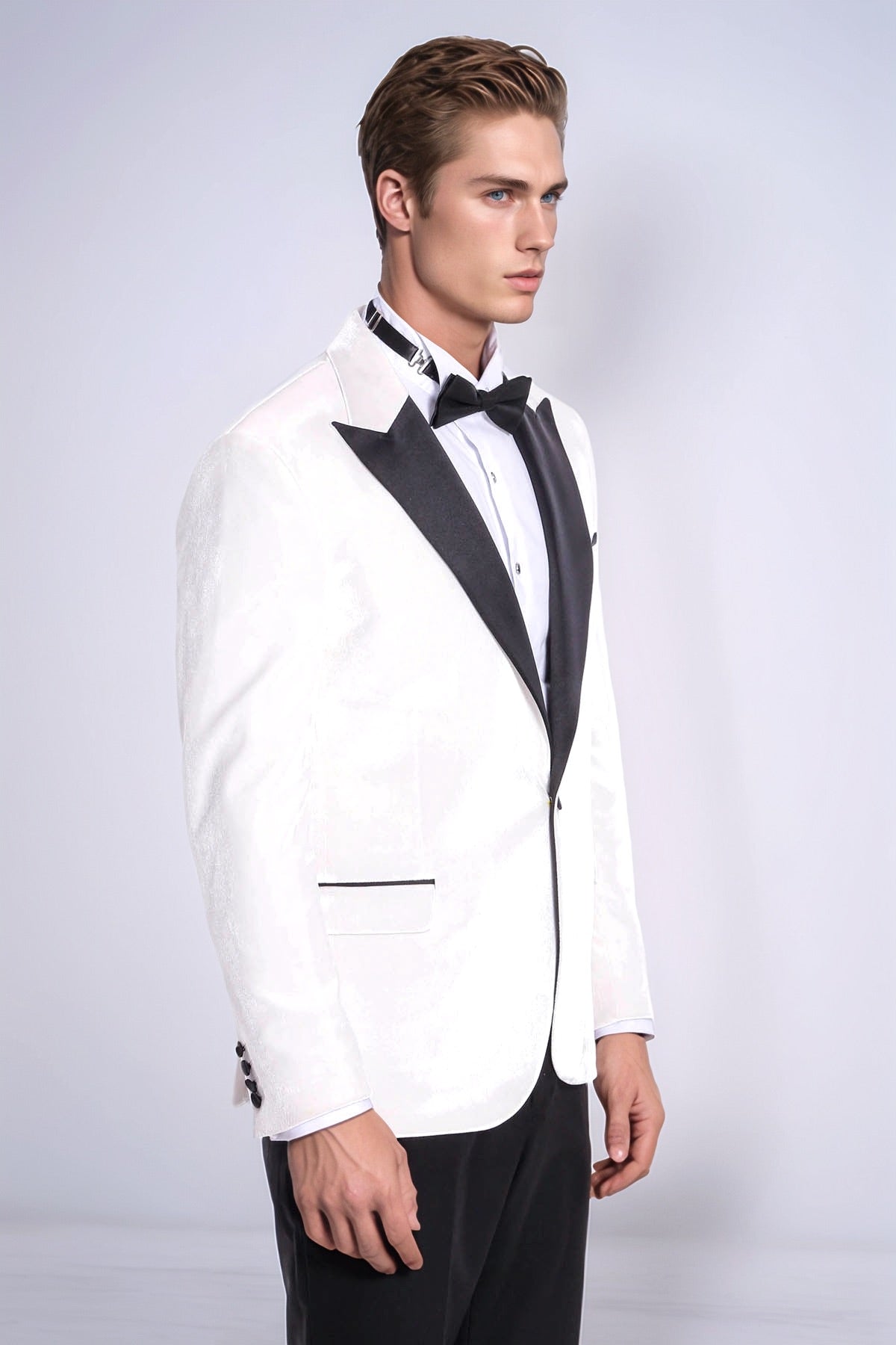 Velvet Slim Fit White Men Prom Blazer - Wessi