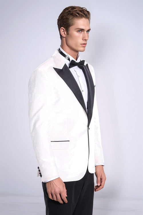 Velvet Slim Fit White Men Prom Blazer - Wessi
