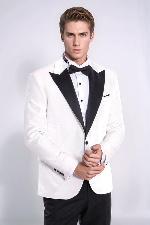 Velvet Slim Fit White Men Prom Blazer - Wessi