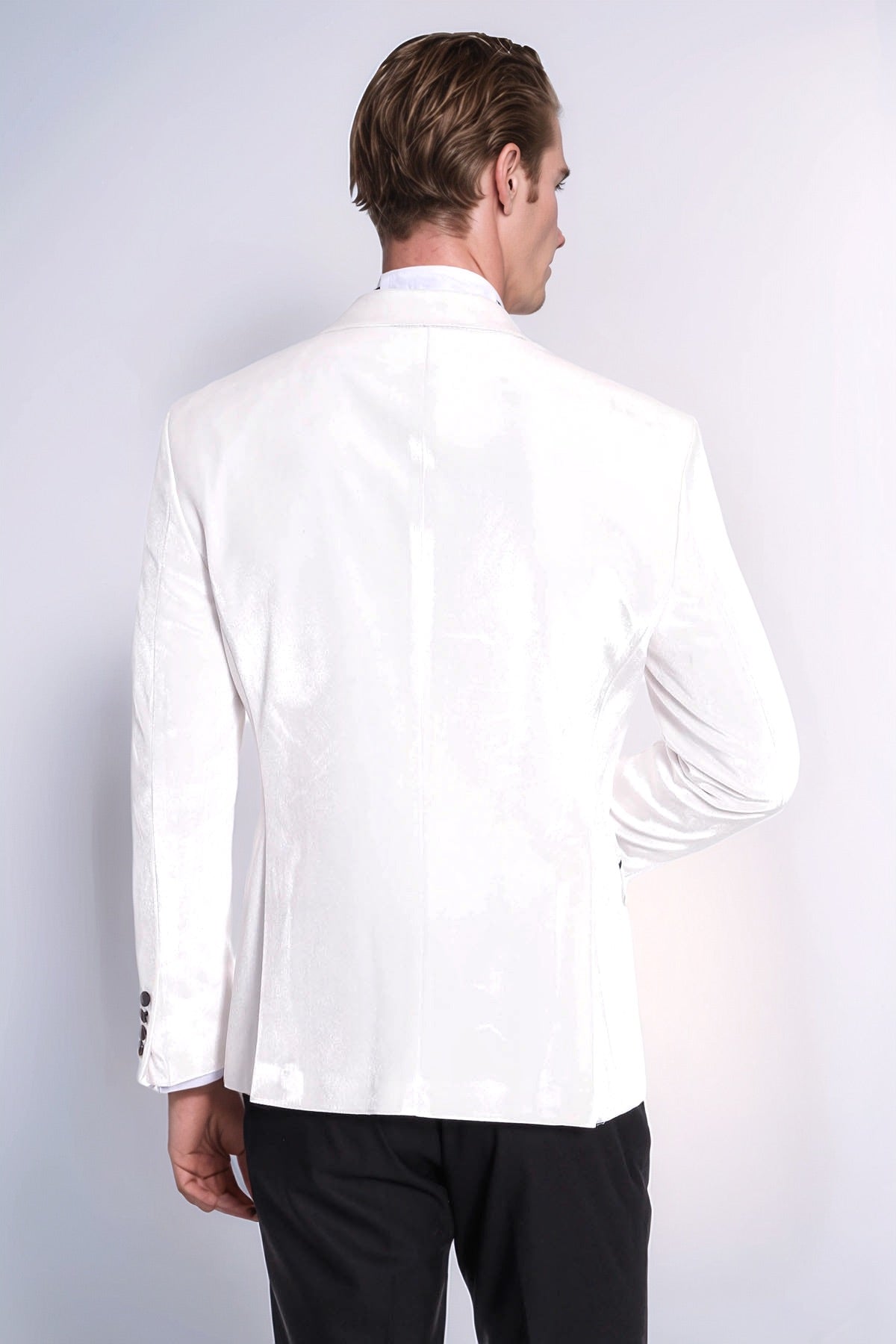 Velvet Slim Fit White Men Prom Blazer - Wessi