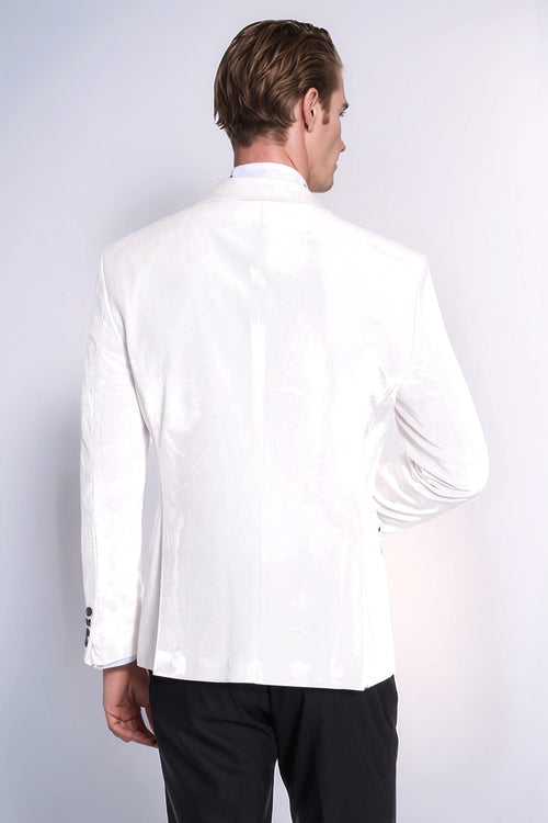Velvet Slim Fit White Men Prom Blazer - Wessi