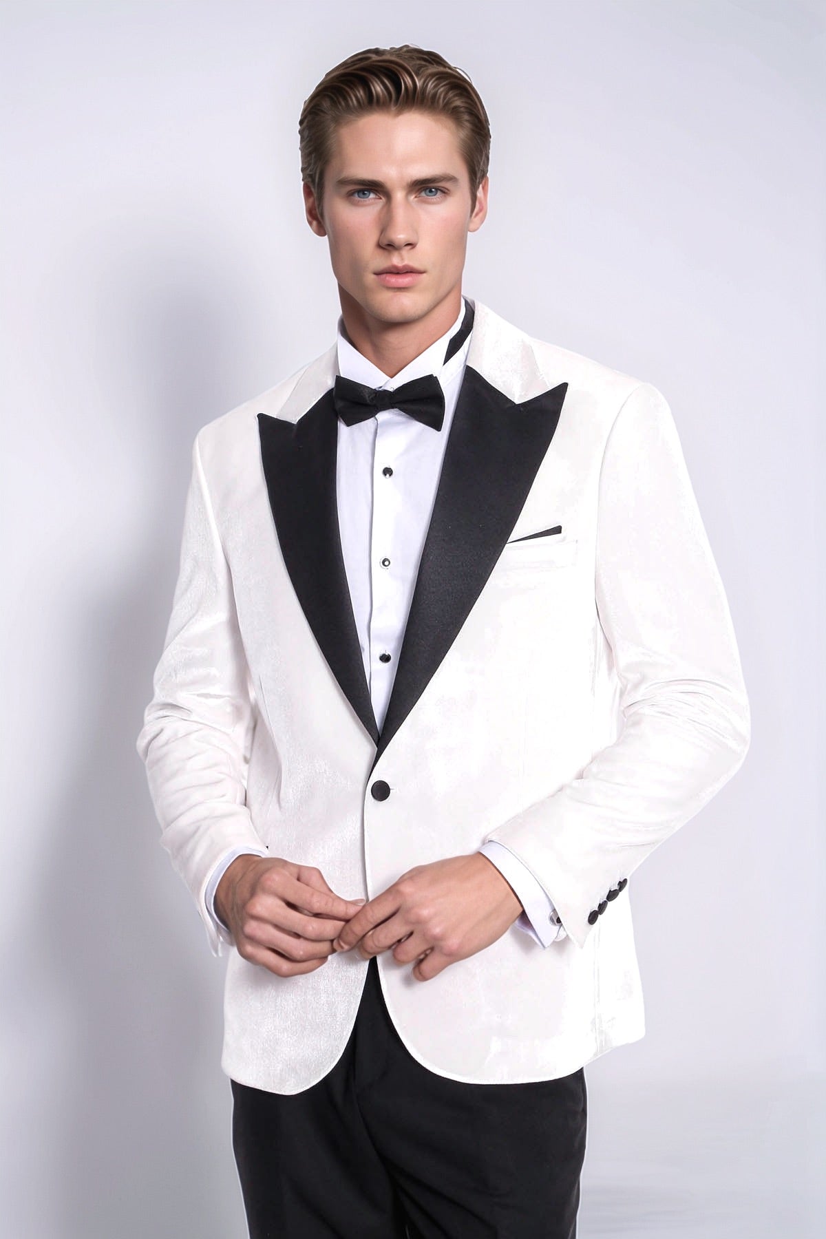 Velvet Slim Fit White Men Prom Blazer - Wessi