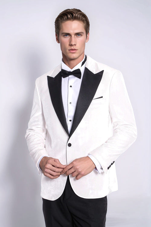 Velvet Slim Fit White Men Prom Blazer - Wessi