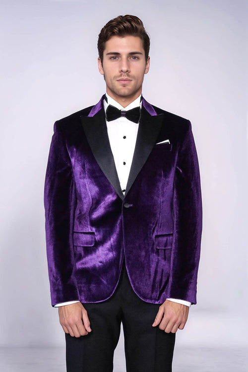 Velvet Slim Fit Single Button Purple Men Prom Blazer